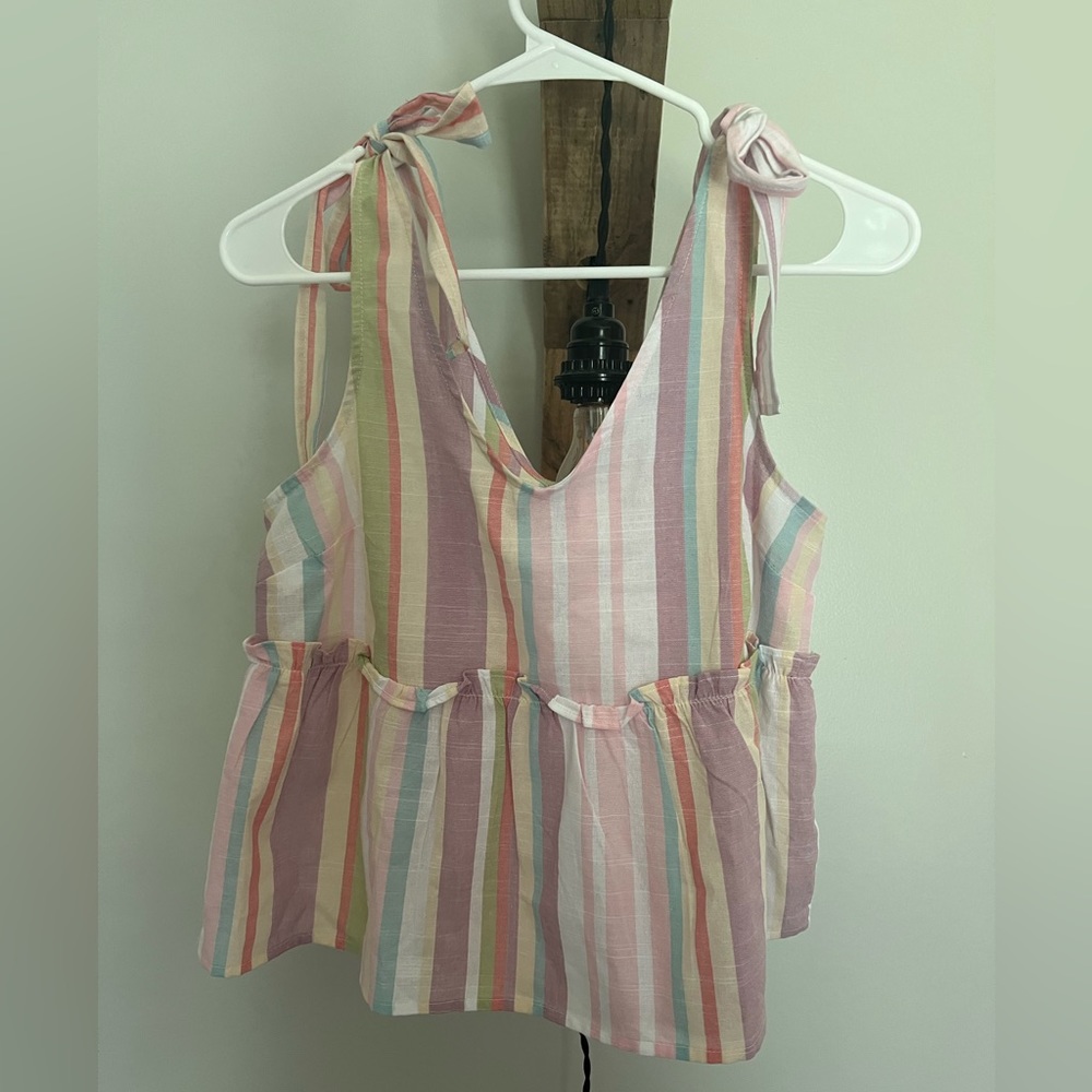 Dry Goods stripe shoulder tie baby doll top, XS